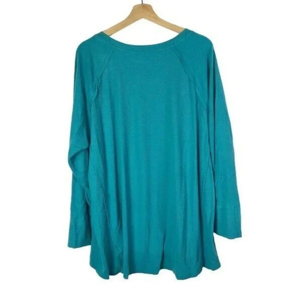 Wildfox Haley Ribbed V-Neck Teal Blue Brushed Knit Long Sleeve T-Shirt XXL - Picture 3 of 4